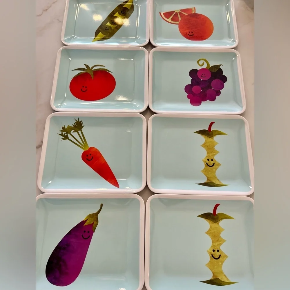 Anthropomorphic Kawaii Plates Melamine Set 8 Knack3 Fruit Vegetable Small NEW